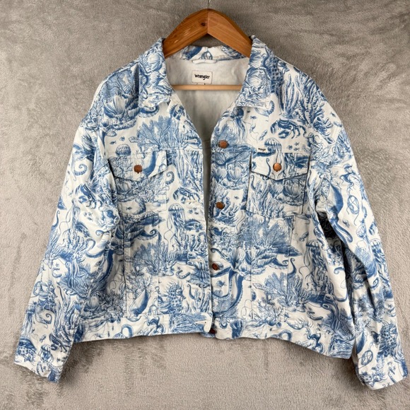 Wrangler Heritage Cut Off Jacket Womens XXL White Denim Coastal Cowgirl Nautical - Picture 1 of 10